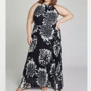 Lane Bryant Navy Chiffon Pleated‎ Halter Neck Maxi Dress